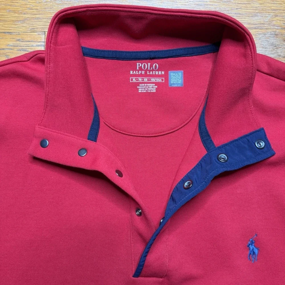 Polo Ralph Lauren Double Knit‎ Mockneck 1/4 Snap XL Red Pullover (A0132)
